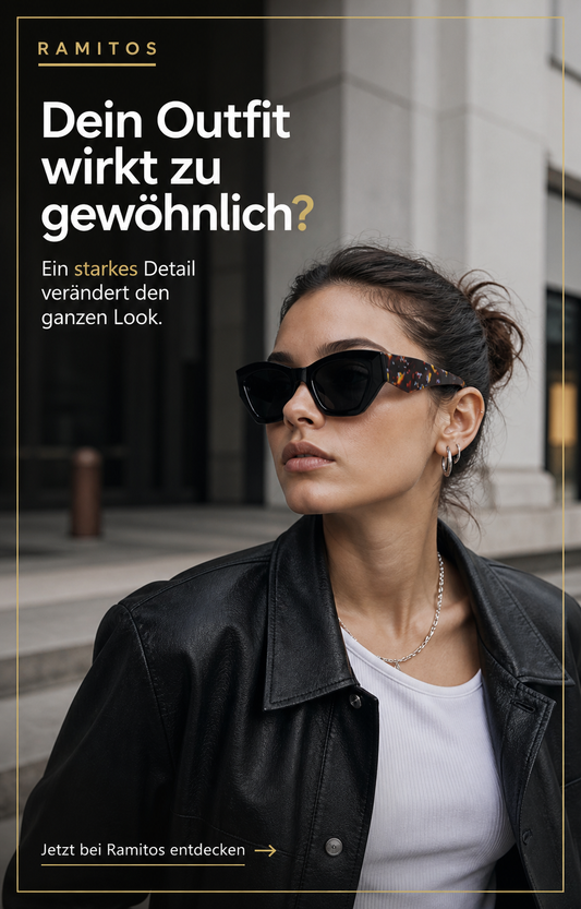 Schwarze eckige Ramitos Sonnenbrille als Style-Upgrade zu einem schlichten Outfit