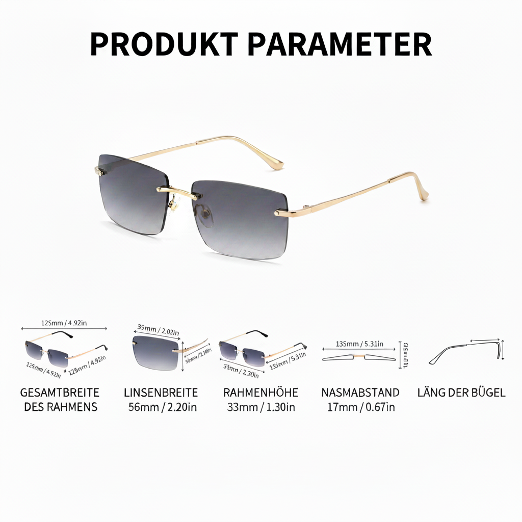 Trendige Rahmenlose Designer Sonnenbrille – UV400 Square Shades für Damen & Herren